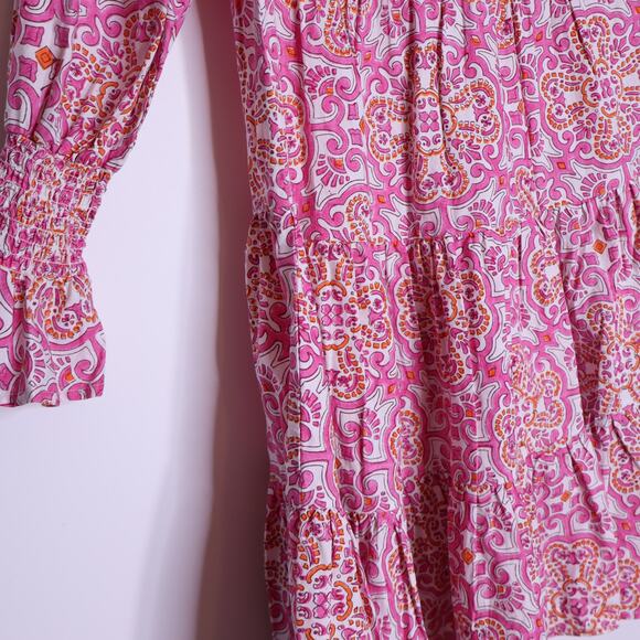 TUCKERNUCK Pomander Place Kenzo Mini Dress Pink Orange Block Print Women's S - Picture 9 of 15